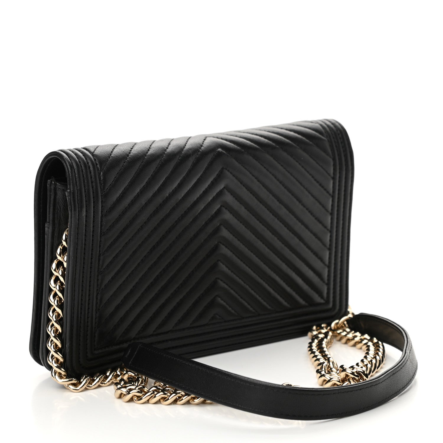 Chanel Lambskin Chevron Boy Wallet On Chain WOC Black 3 of 11