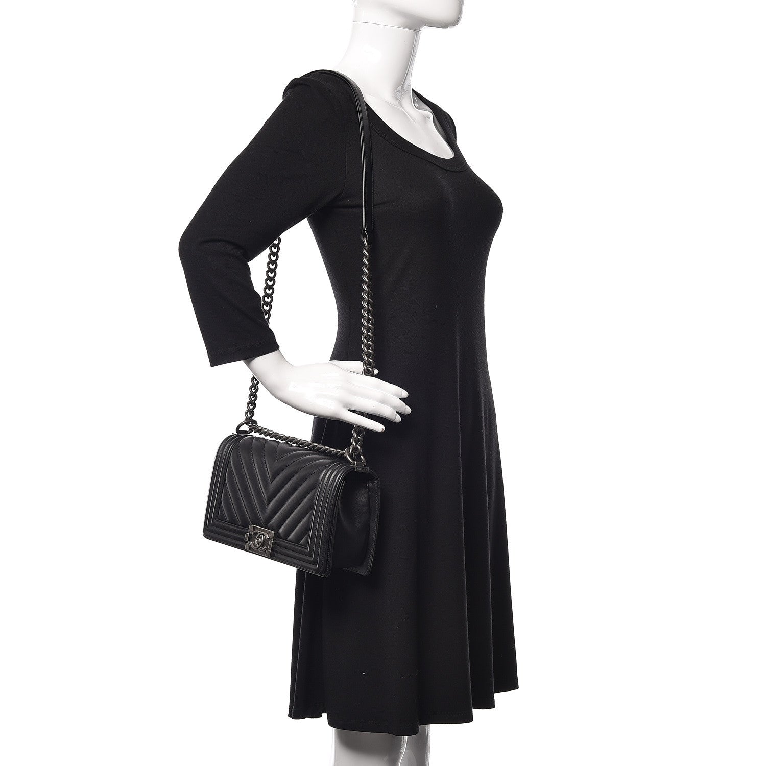 Chanel Calfskin Chevron Quilted Medium Boy Flap Black 2 of 11