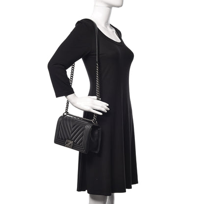 Chanel Calfskin Chevron Quilted Medium Boy Flap Black 2 of 11