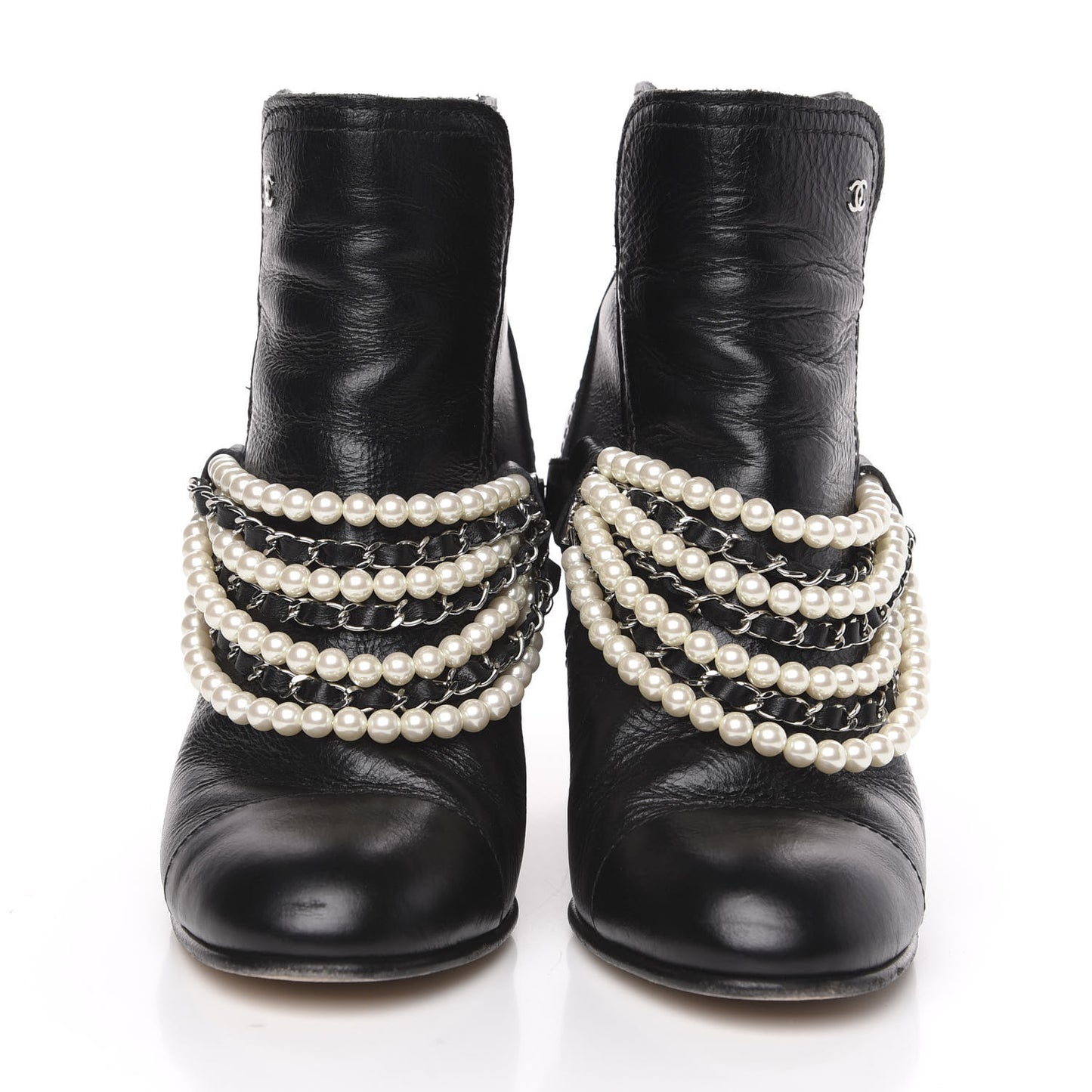 Calfskin Pearl Cap Toe Short Boots 39.5 Black