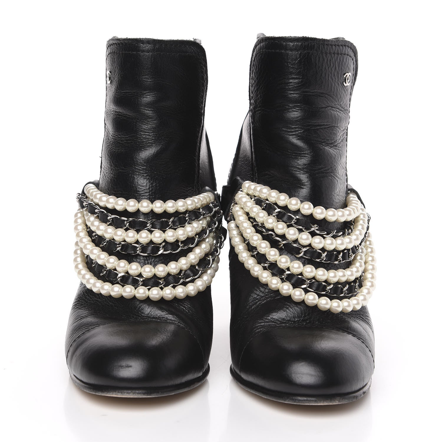 Chanel Calfskin Pearl Cap Toe Short Boots 39.5 Black 2 of 10
