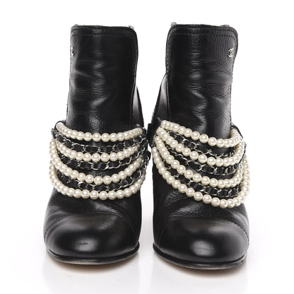 Chanel Calfskin Pearl Cap Toe Short Boots 39.5 Black 2 of 10