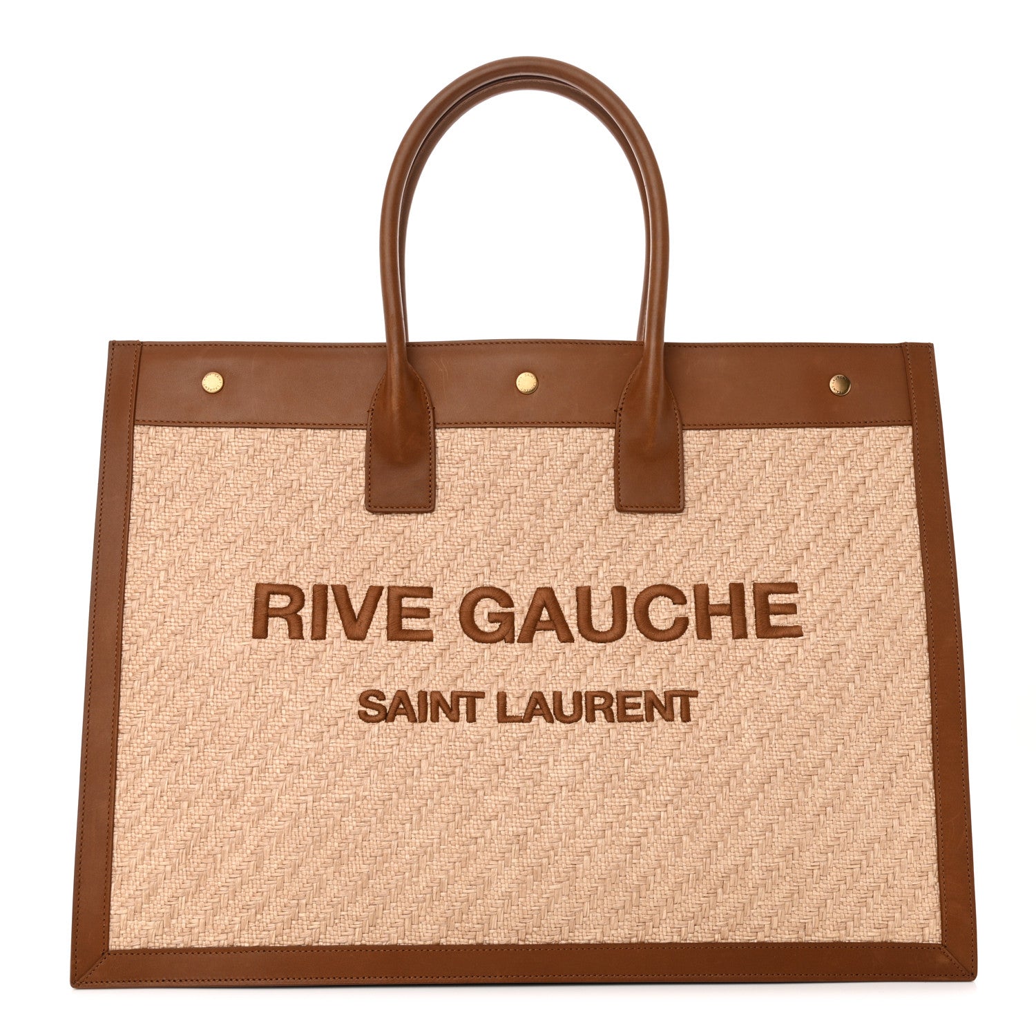 Saint Laurent Raffia Linen Calfskin Rive Gauche Tote Naturale Brown 1 of 10