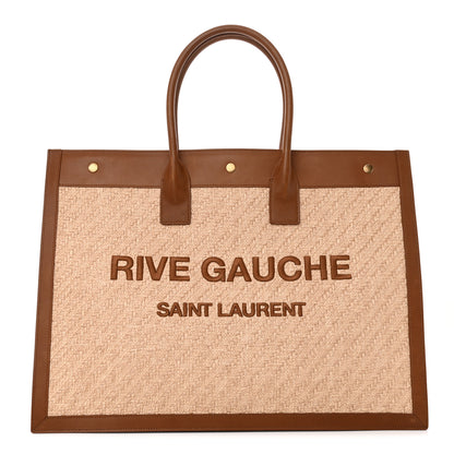 Saint Laurent Raffia Linen Calfskin Rive Gauche Tote Naturale Brown 1 of 10