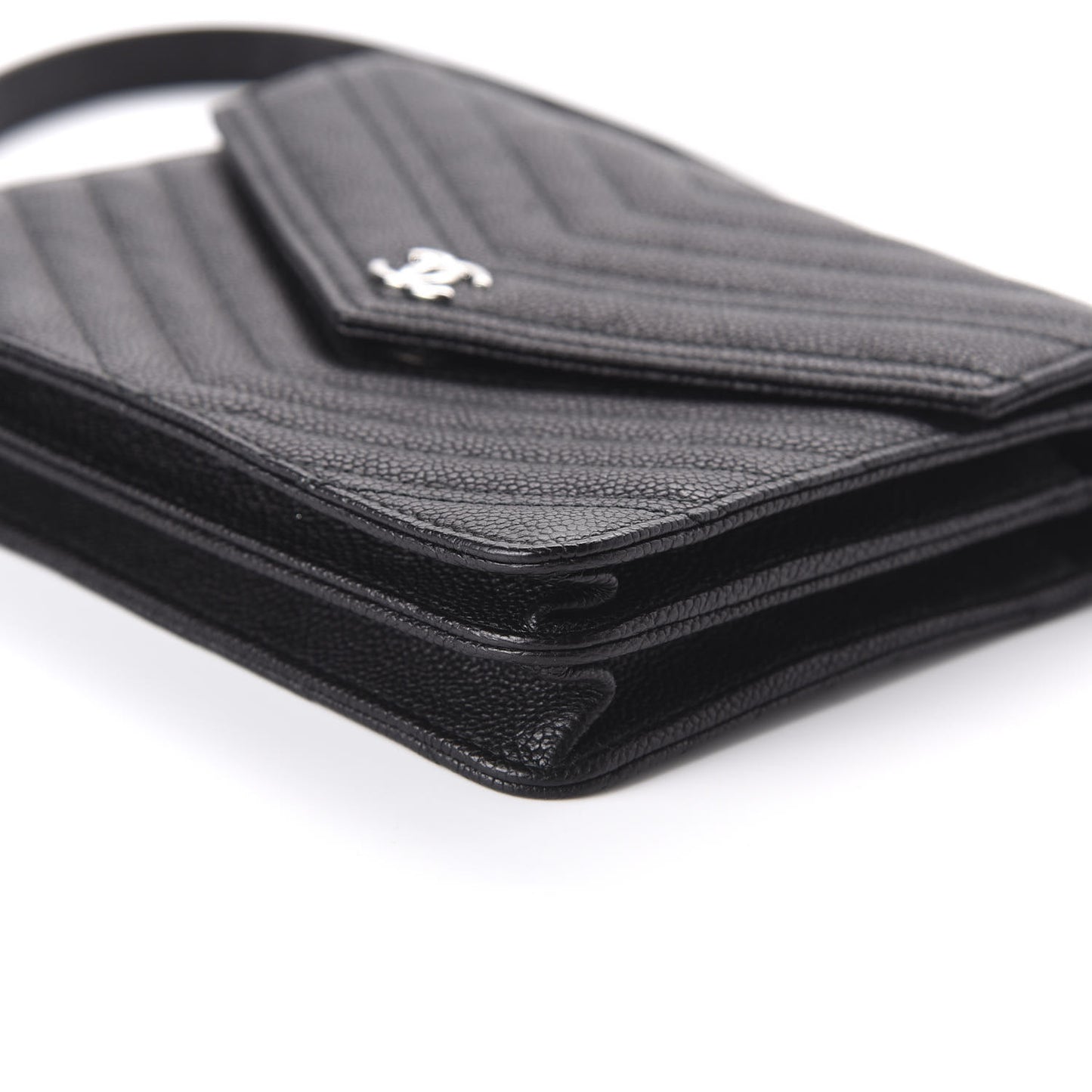 Caviar Chevron Quilted Square Wallet On Chain WOC Black
