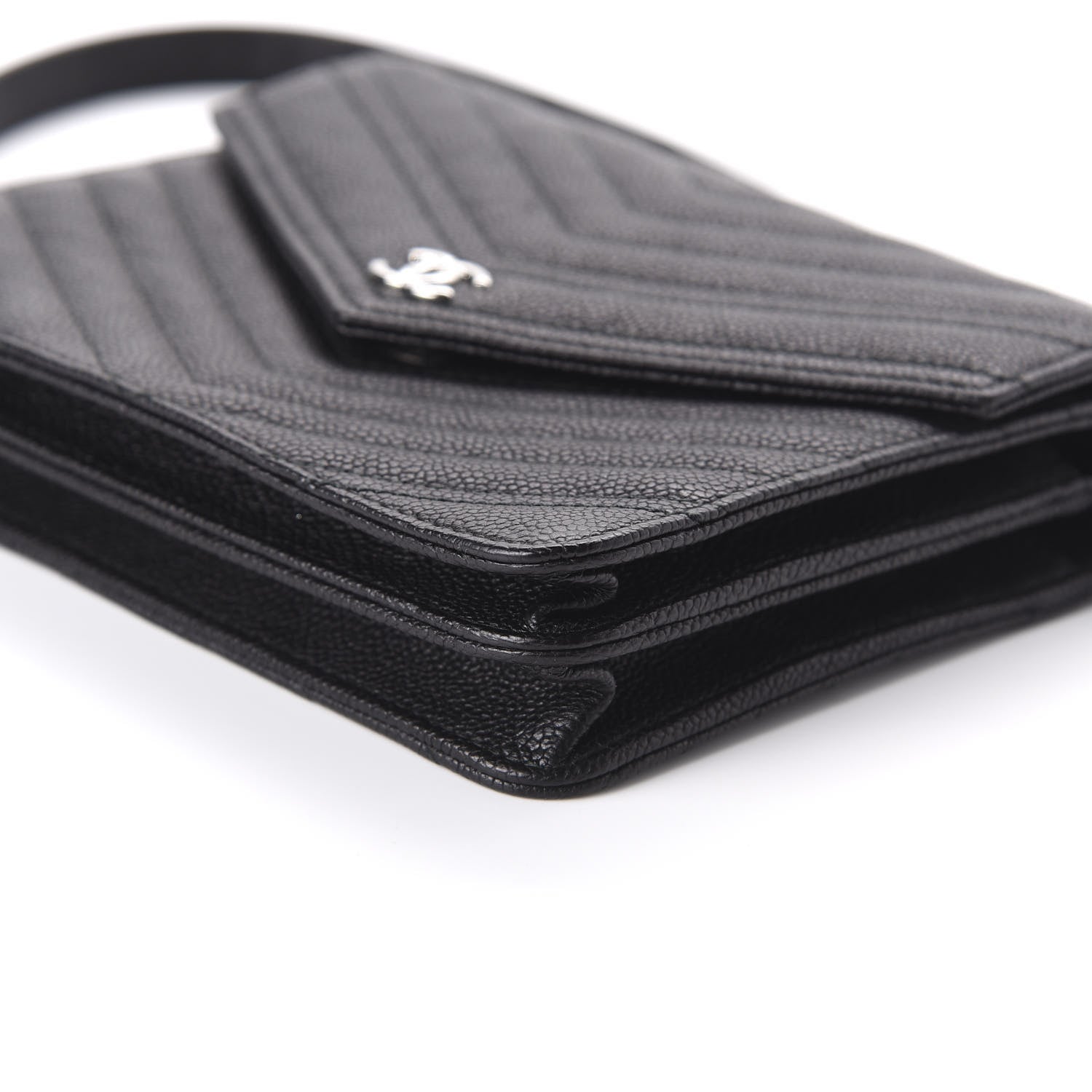 Chanel Caviar Chevron Quilted Square Wallet On Chain WOC Black 7 of 10