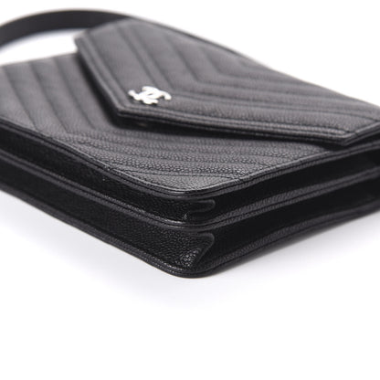Chanel Caviar Chevron Quilted Square Wallet On Chain WOC Black 7 of 10