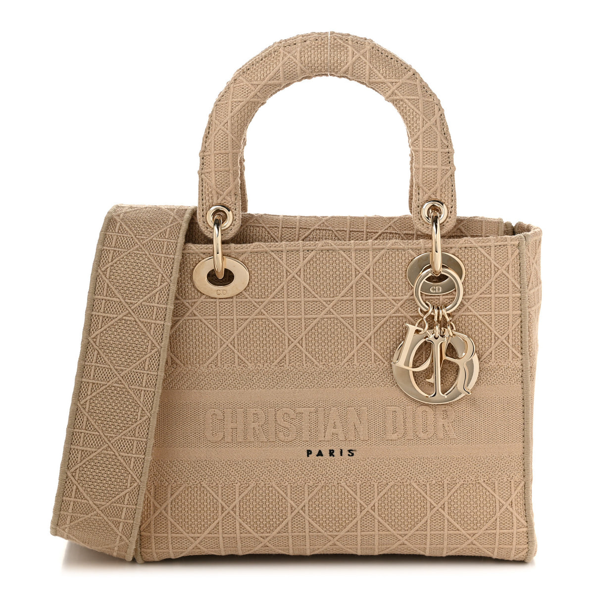 Christian Dior Canvas Embroidered Cannage Medium Lady D-Lite Beige 1 of 10