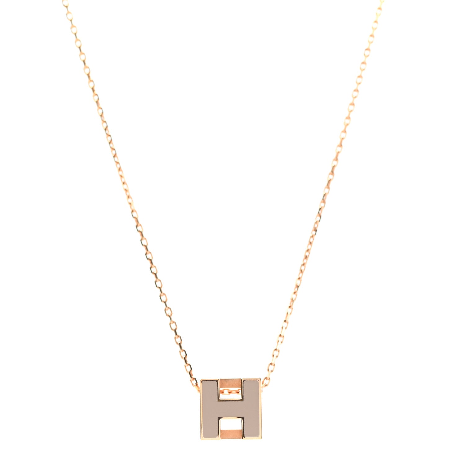 Hermes Rose Gold Lacquered Cage d'H Necklace Marron Glace 1 of 6