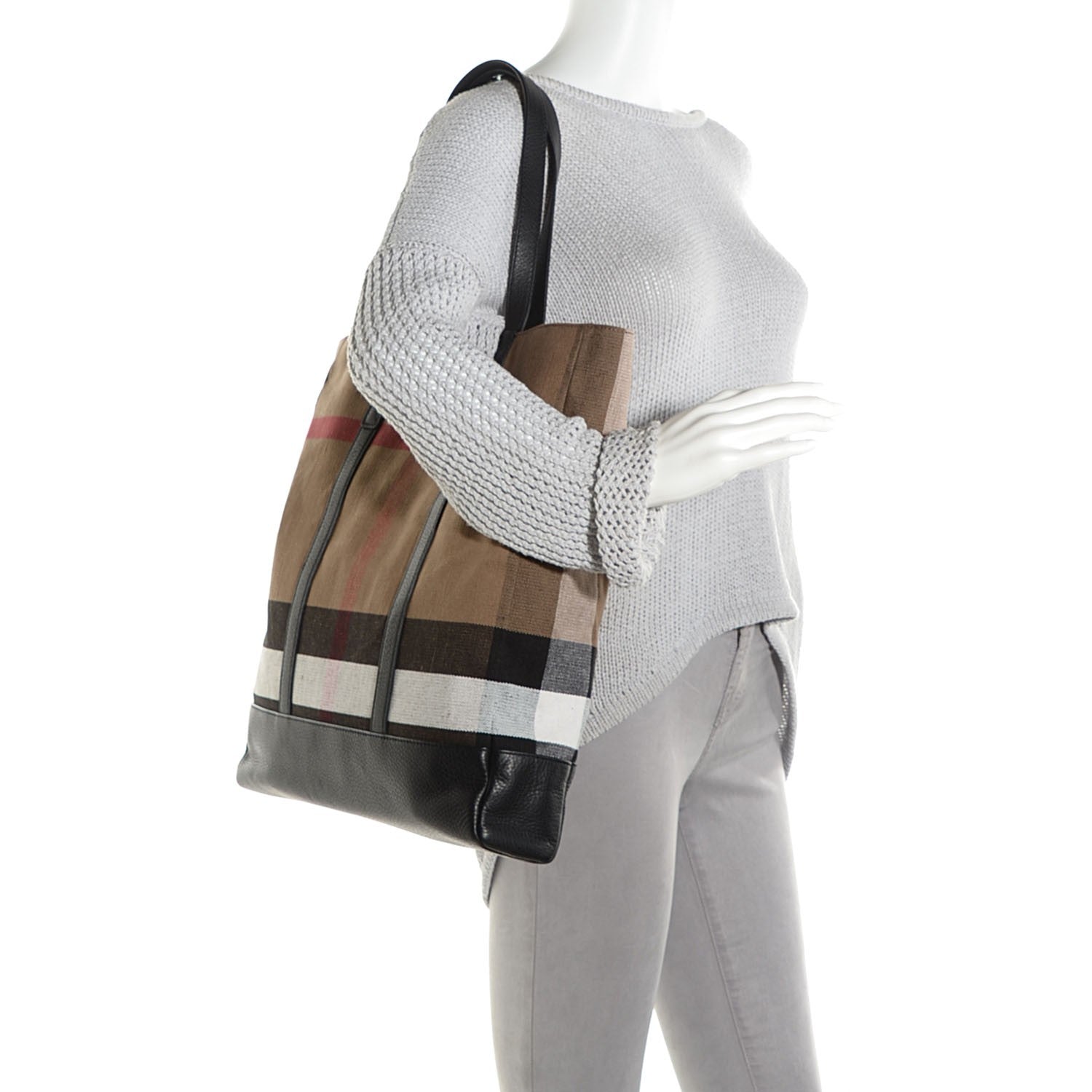 Burberry Canvas Mega Check Small Brickley Tote Black 2 of 10