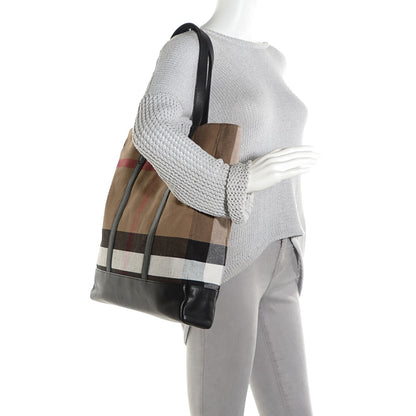 Burberry Canvas Mega Check Small Brickley Tote Black 2 of 10