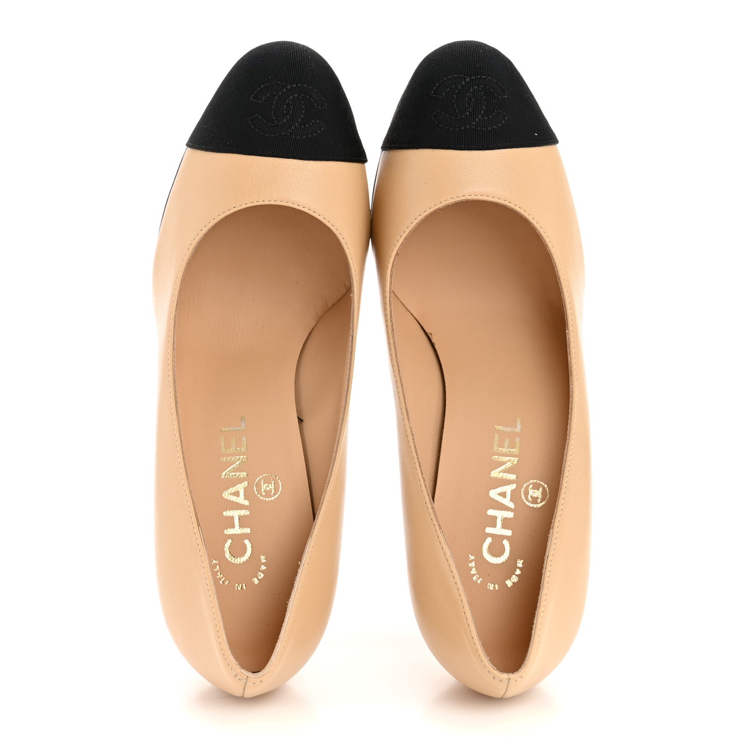 Lambskin Grosgrain Pearl Cap Toe Pumps 36.5 Beige Black
