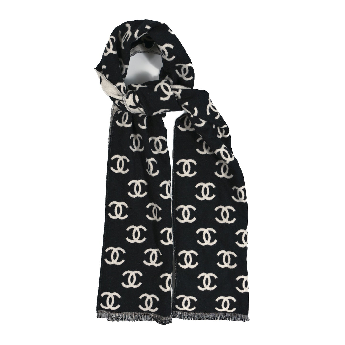 Wool Cashmere CC Scarf Black White