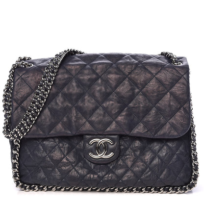 Chanel Washed Lambskin Quilted Chain Around Maxi Flap Dark Navy Blue 1 of 13
