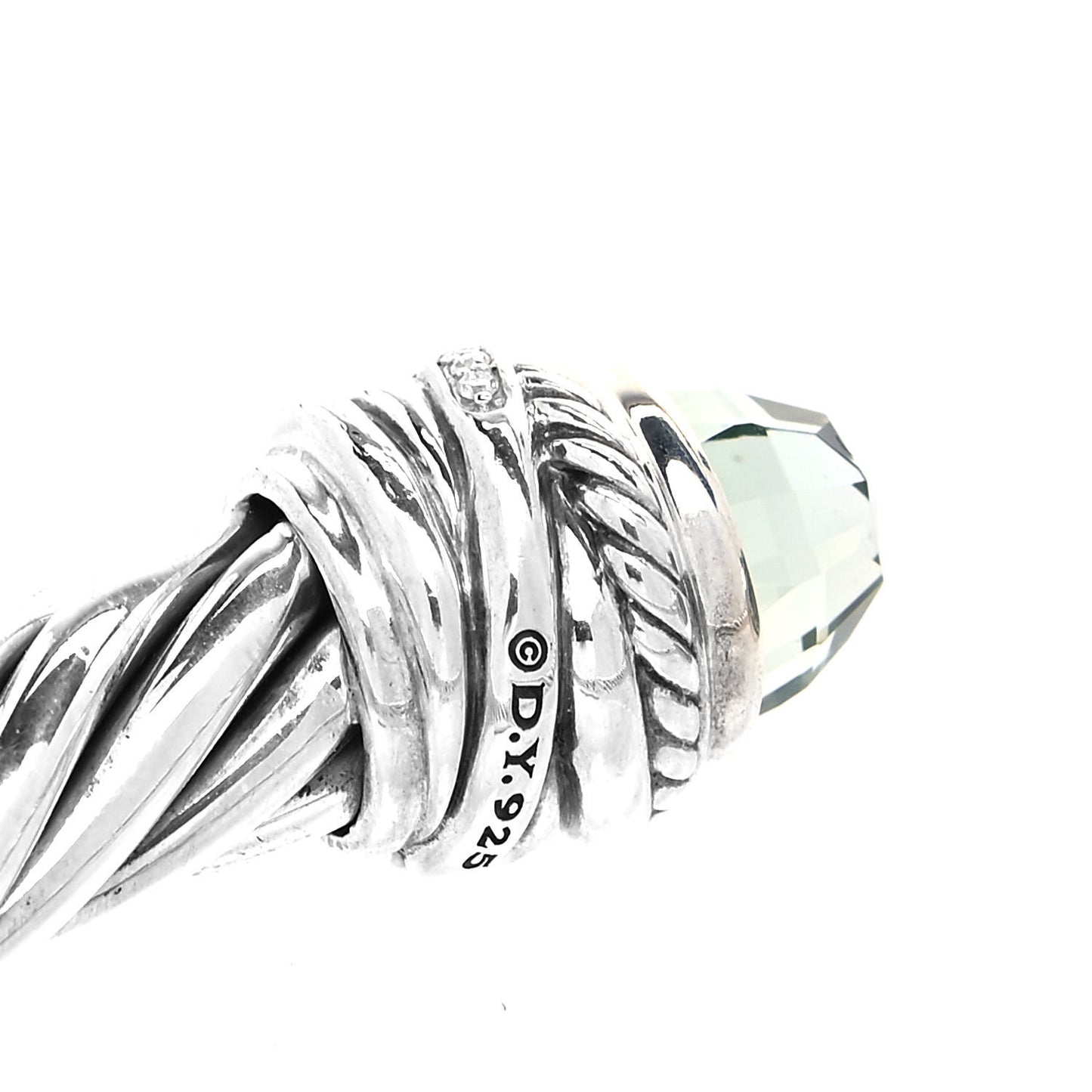 Sterling Silver Diamond Prasiolite 8.5mm Crossover Hinge Bracelet
