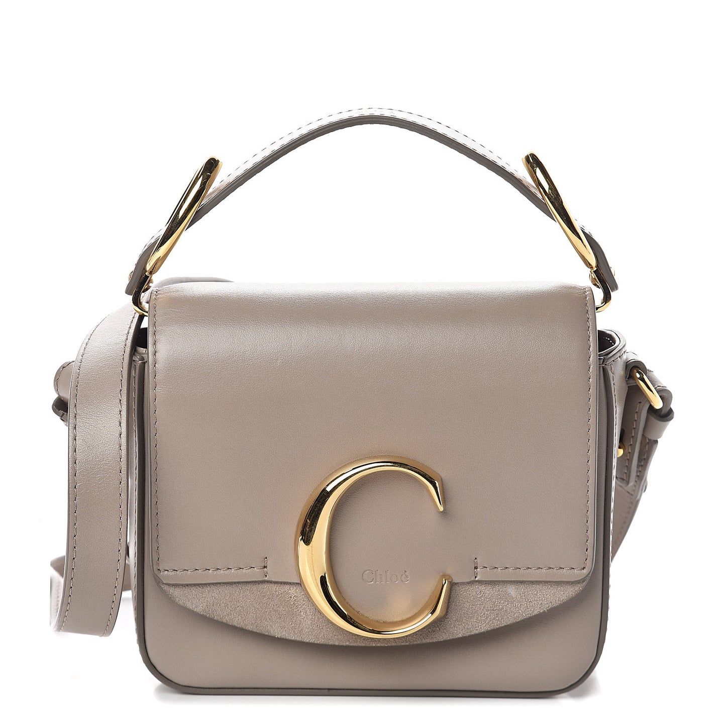 Shiny Calfskin Suede Mini C Double Carry Motty Grey