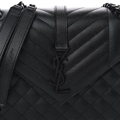 Saint Laurent Grain De Poudre Textured Mixed Matelasse Triquilt Medium Monogram Satchel Black 9 of 10