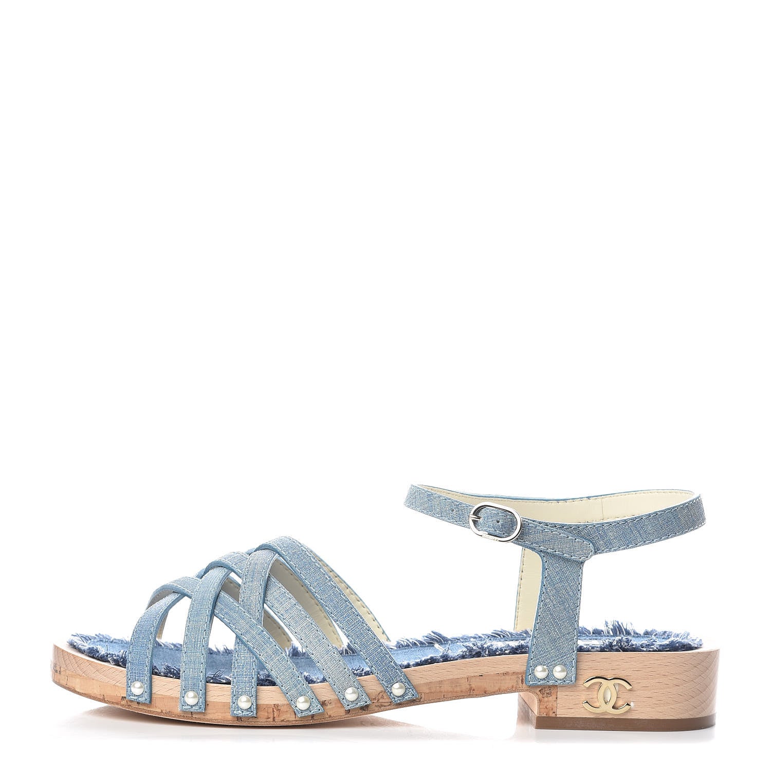 Chanel Cork Wood Calfskin Strappy Sandals 42 Blue 1 of 10