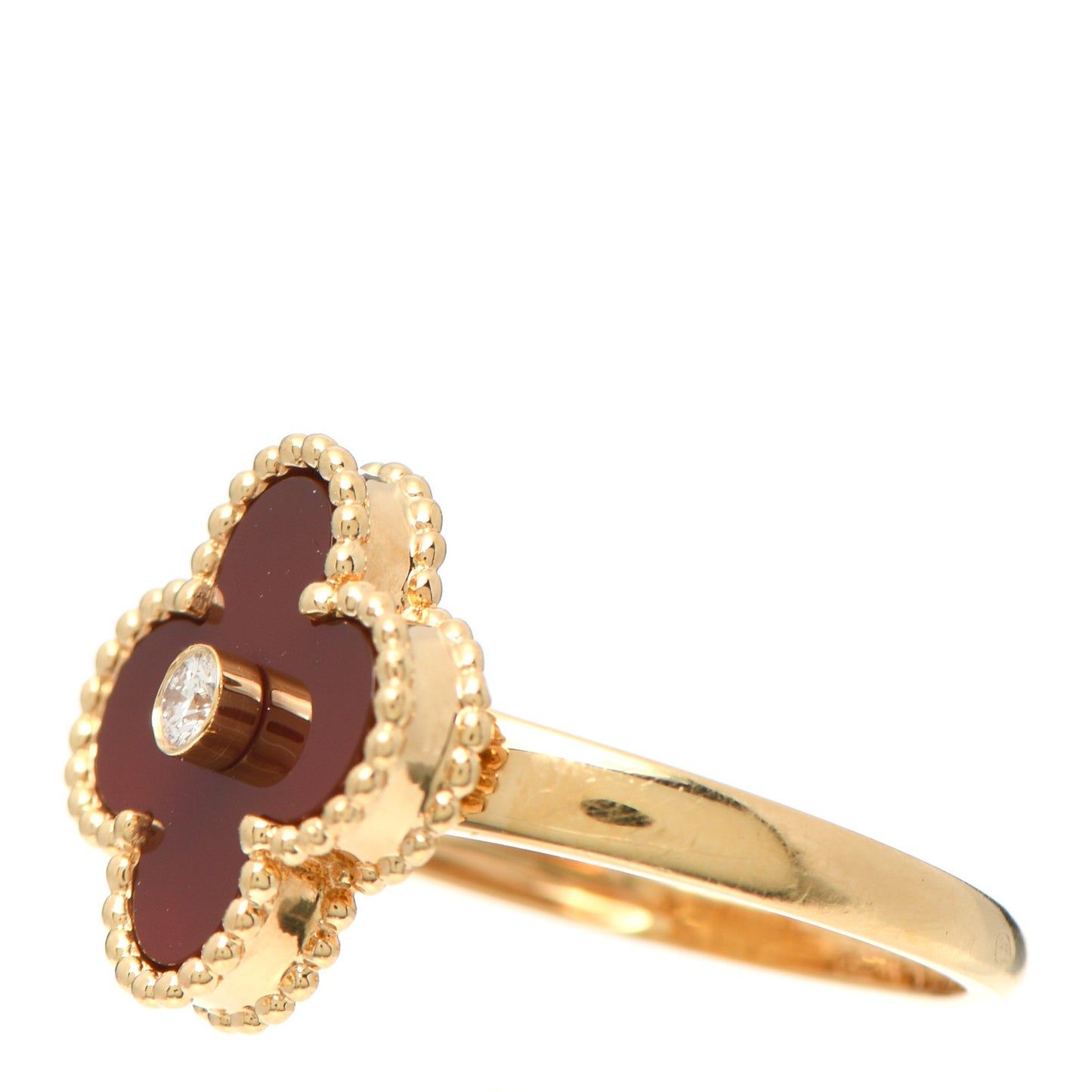 18K Yellow Gold Diamond Carnelian Vintage Alhambra Ring 54 6.75
