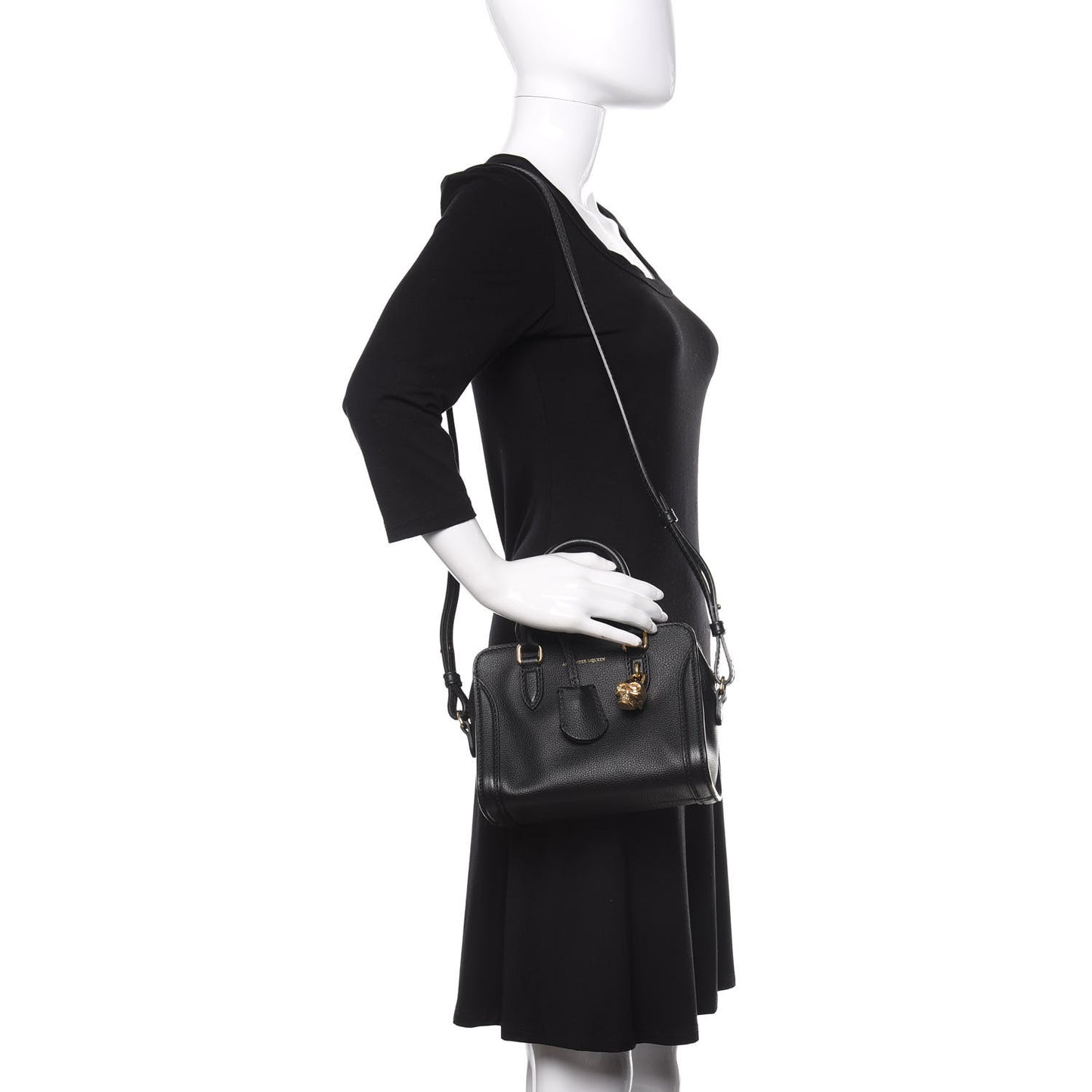 Pebbled Calfskin Mini Padlock Tote Black