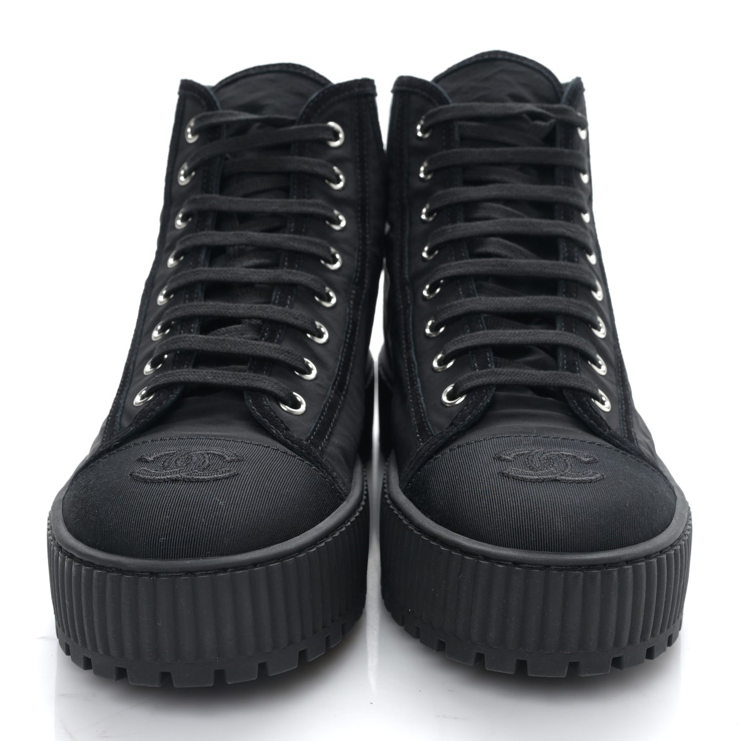 Fabric Suede Kidskin Grosgrain Lace Up Cap Toe Sneakers 38.5 Black White