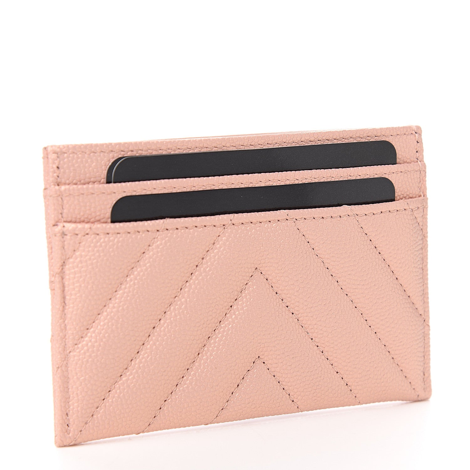 Chanel Metallic Caviar Chevron Quilted Vintage Mademoiselle Card Holder Pink 2 of 8