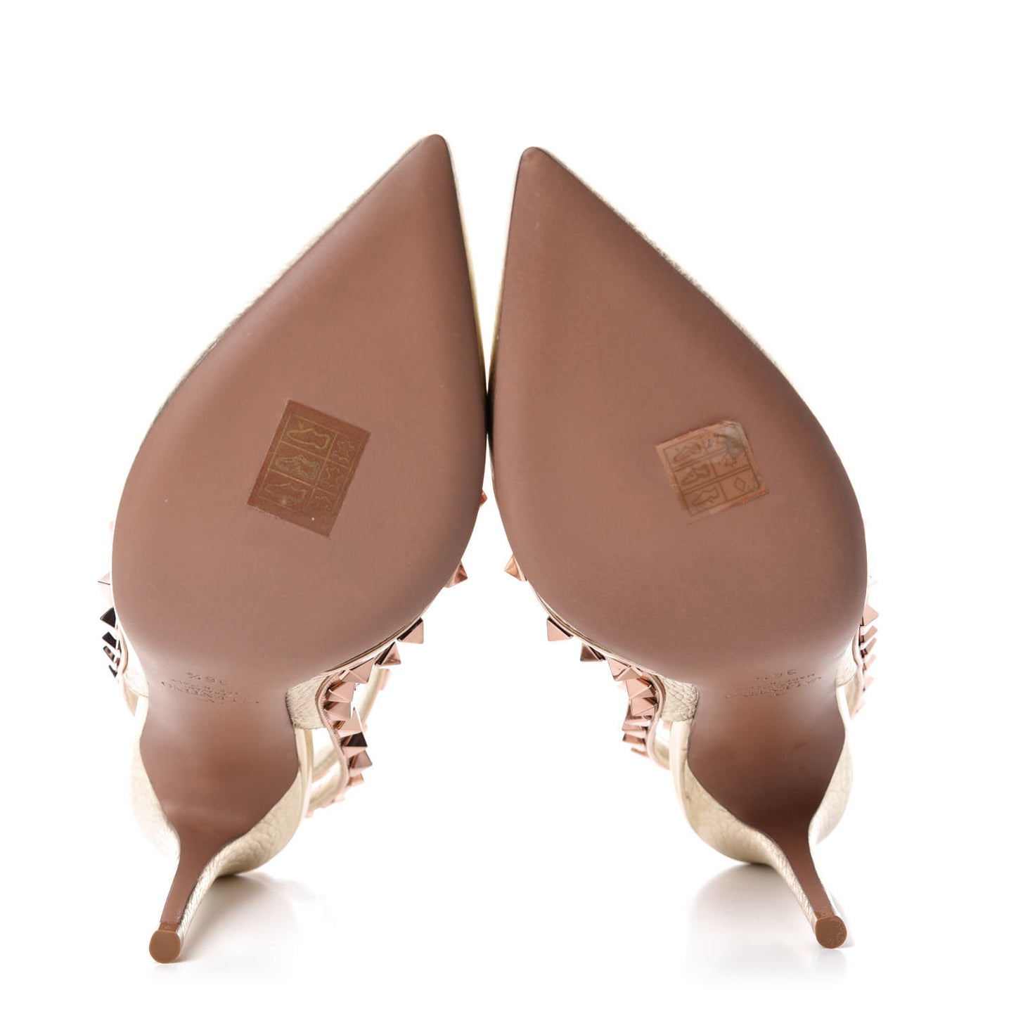 Metallic Pebbled Calfskin Rockstud Ankle Strap 100mm Pumps 36 Rame Sahara