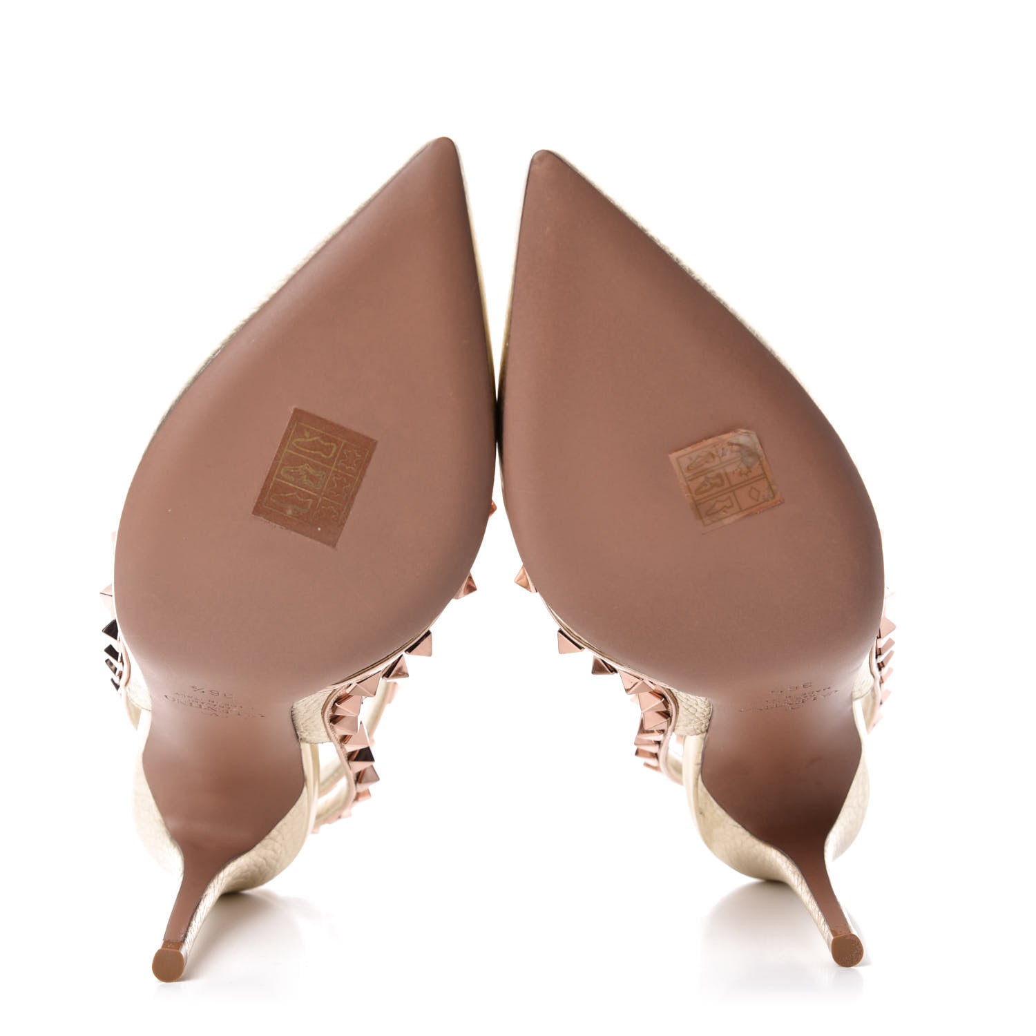 Valentino Garavani Metallic Pebbled Calfskin Rockstud Ankle Strap 100mm Pumps 36 Rame Sahara 6 of 10