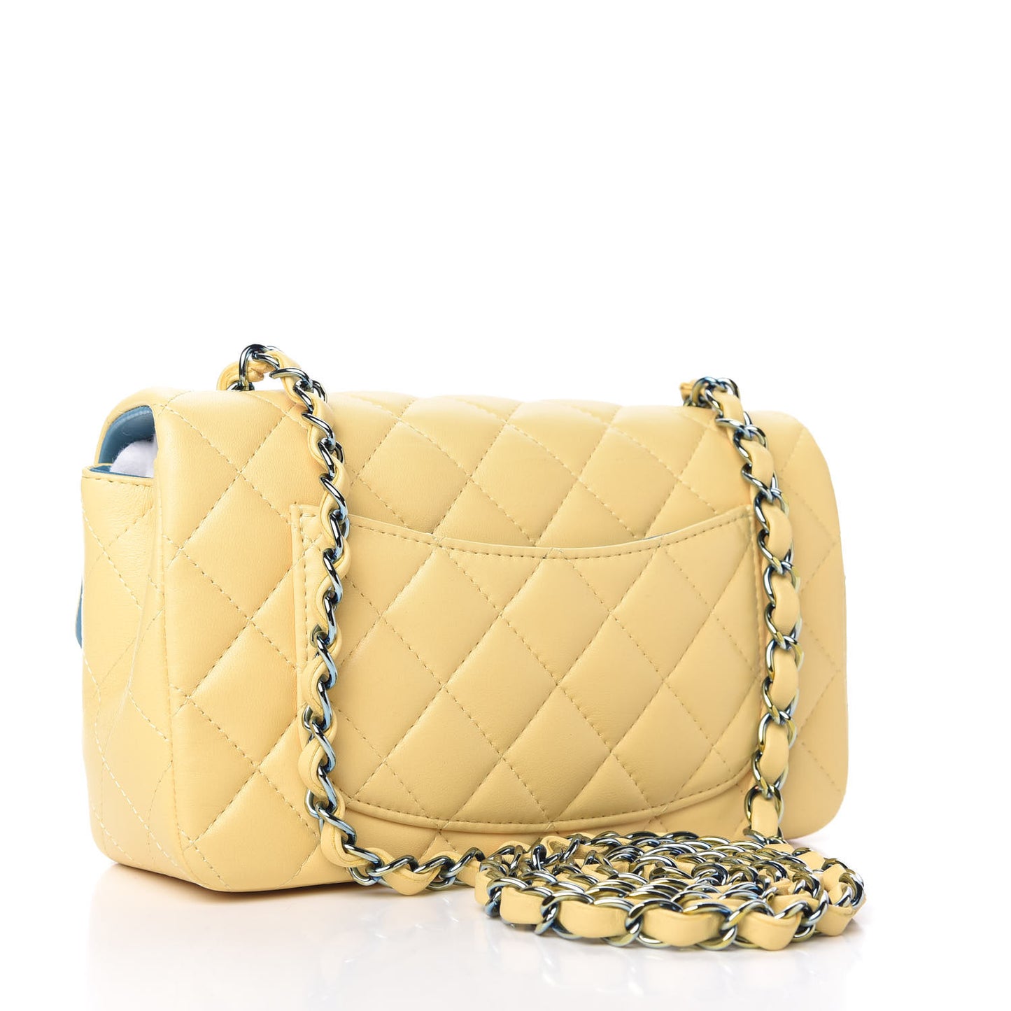 Lambskin Quilted Mini Rectangular Flap Yellow Blue