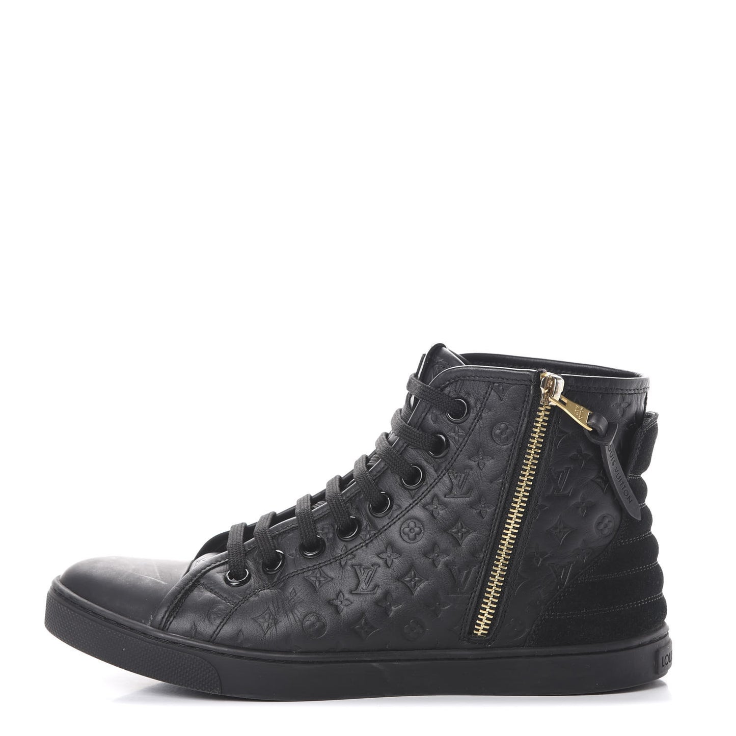 Calfskin Embossed Monogram Punchy High Top Sneakers 37.5 Black