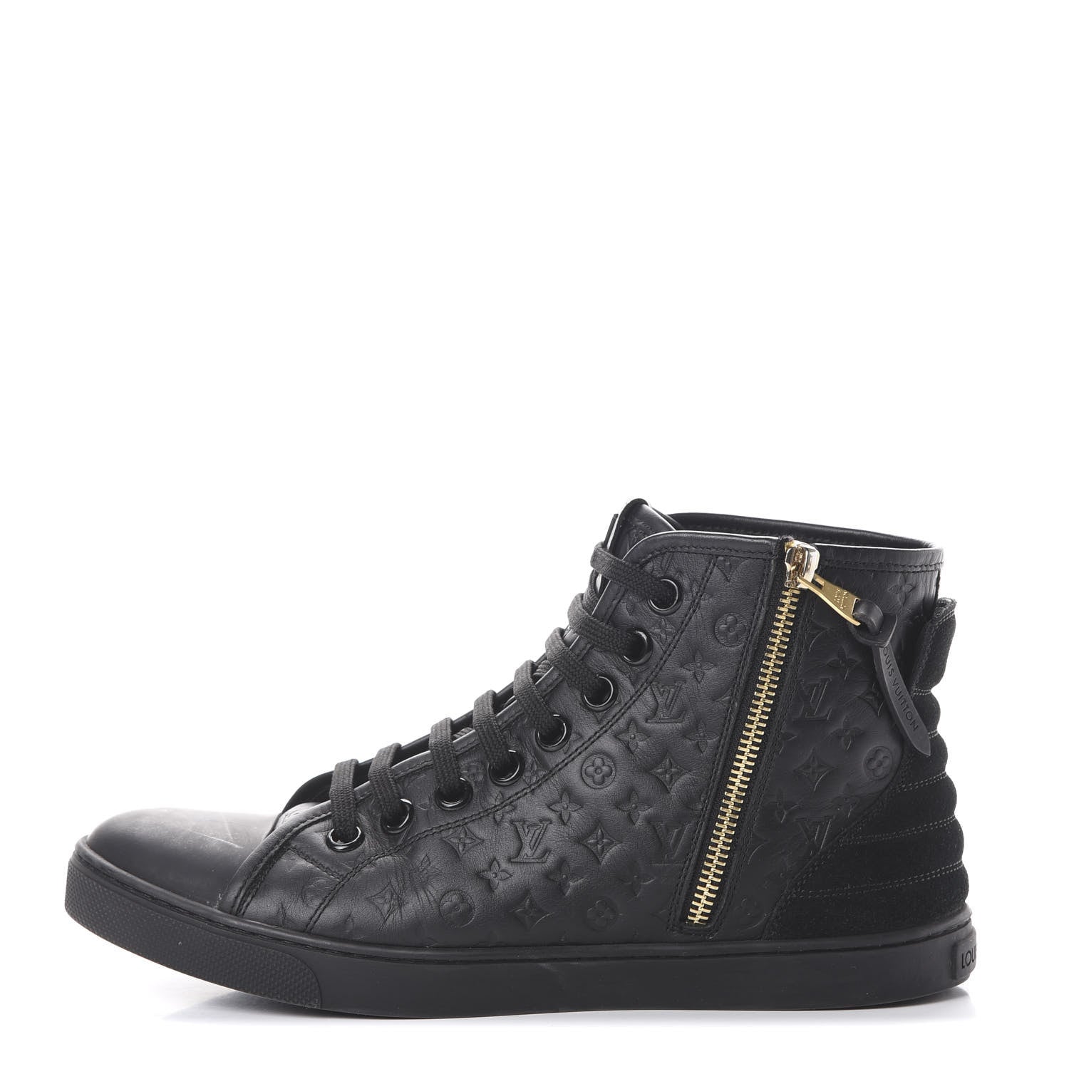 Louis Vuitton Calfskin Embossed Monogram Punchy High Top Sneakers 37.5 Black 1 of 8