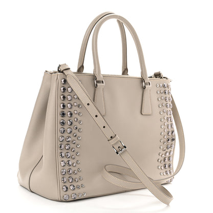 Prada Saffiano Lux Studded Crystal Medium Galleria Double Zip Tote Pomice 3 of 10