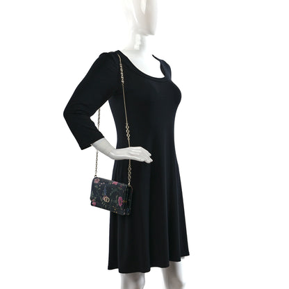 Christian Dior Calfskin Petites Fleurs Print Caro Pouch With Chain Black Multicolor 2 of 12