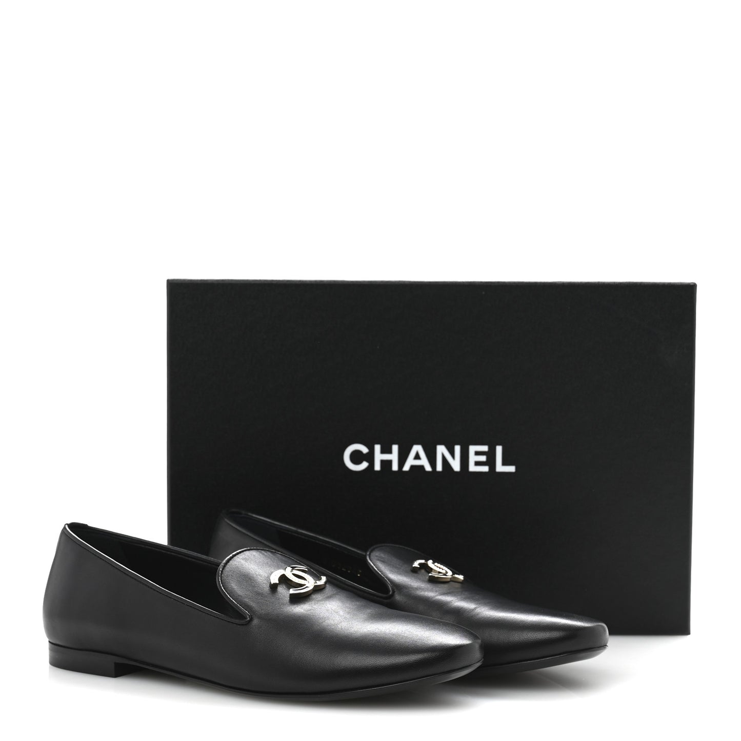 Enamel Pearl Crystal Lambskin Womens CC Mocassin Loafers 38 Black