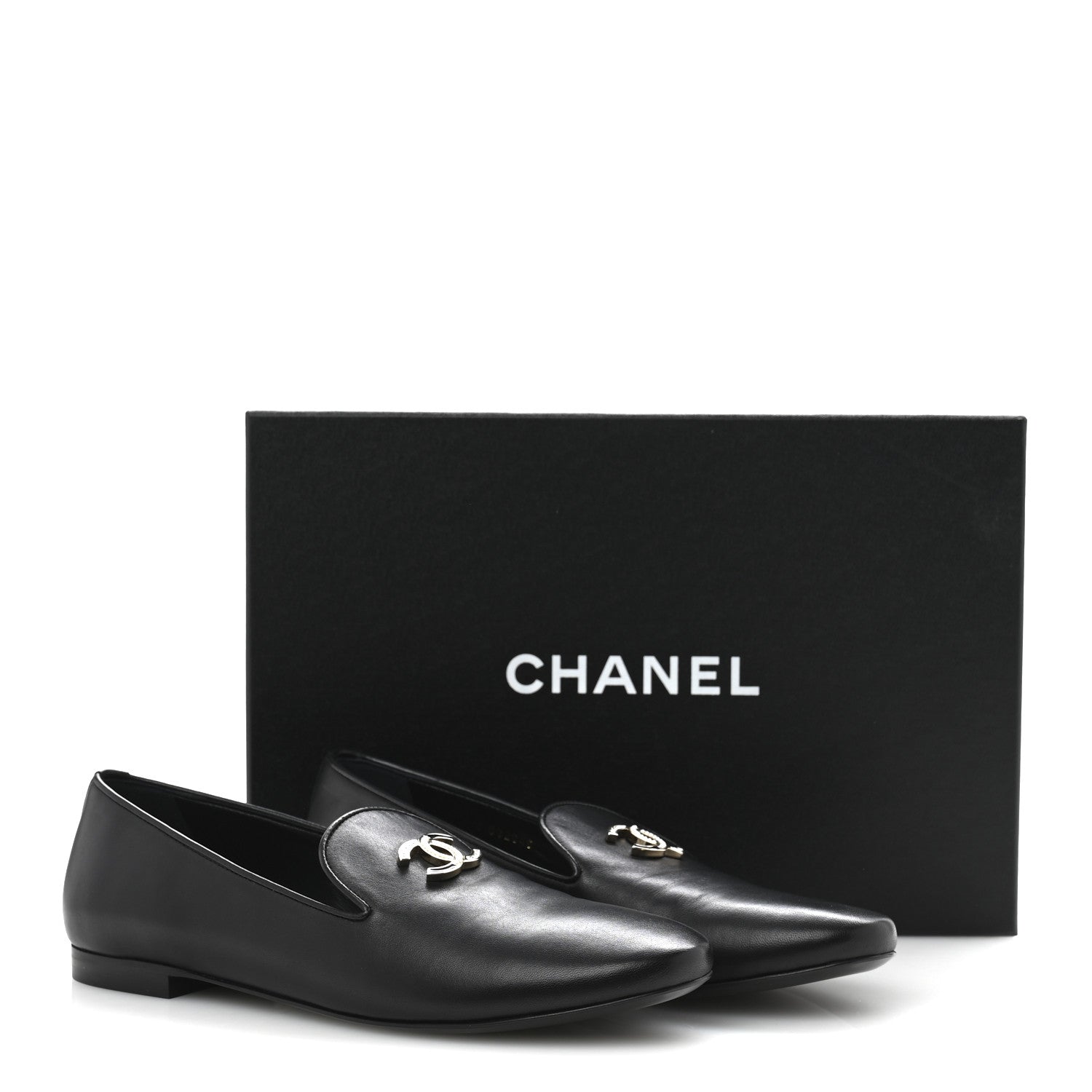 Chanel Enamel Pearl Crystal Lambskin Womens CC Mocassin Loafers 38 Black 10 of 10