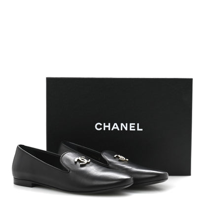 Chanel Enamel Pearl Crystal Lambskin Womens CC Mocassin Loafers 38 Black 10 of 10