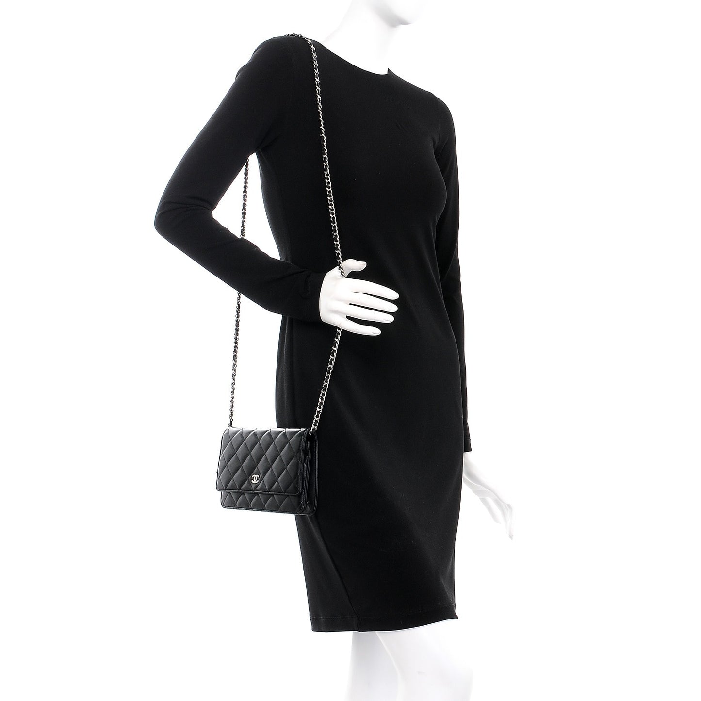 Lambskin Quilted Wallet On Chain WOC Black