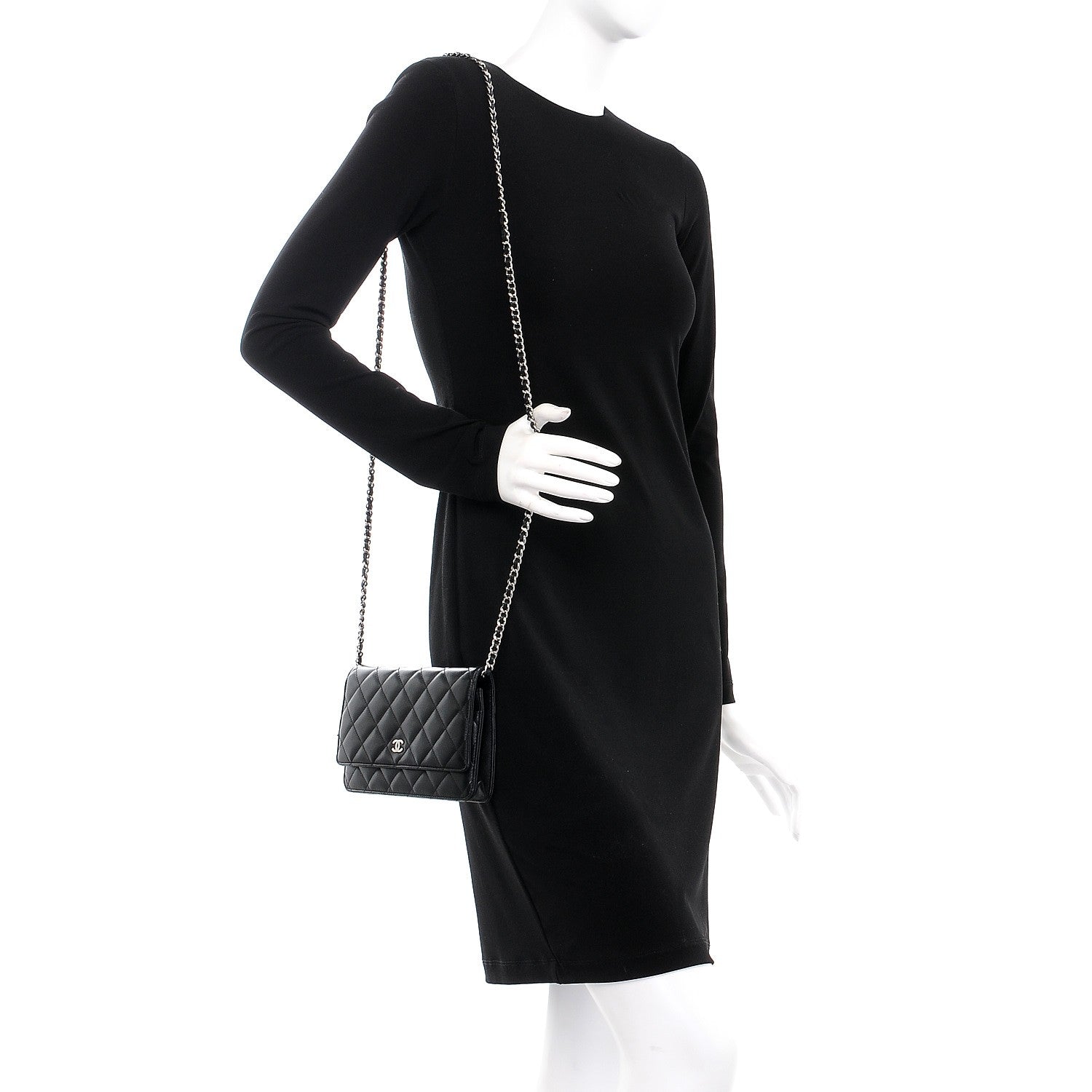 Chanel Lambskin Quilted Wallet On Chain WOC Black 2 of 12