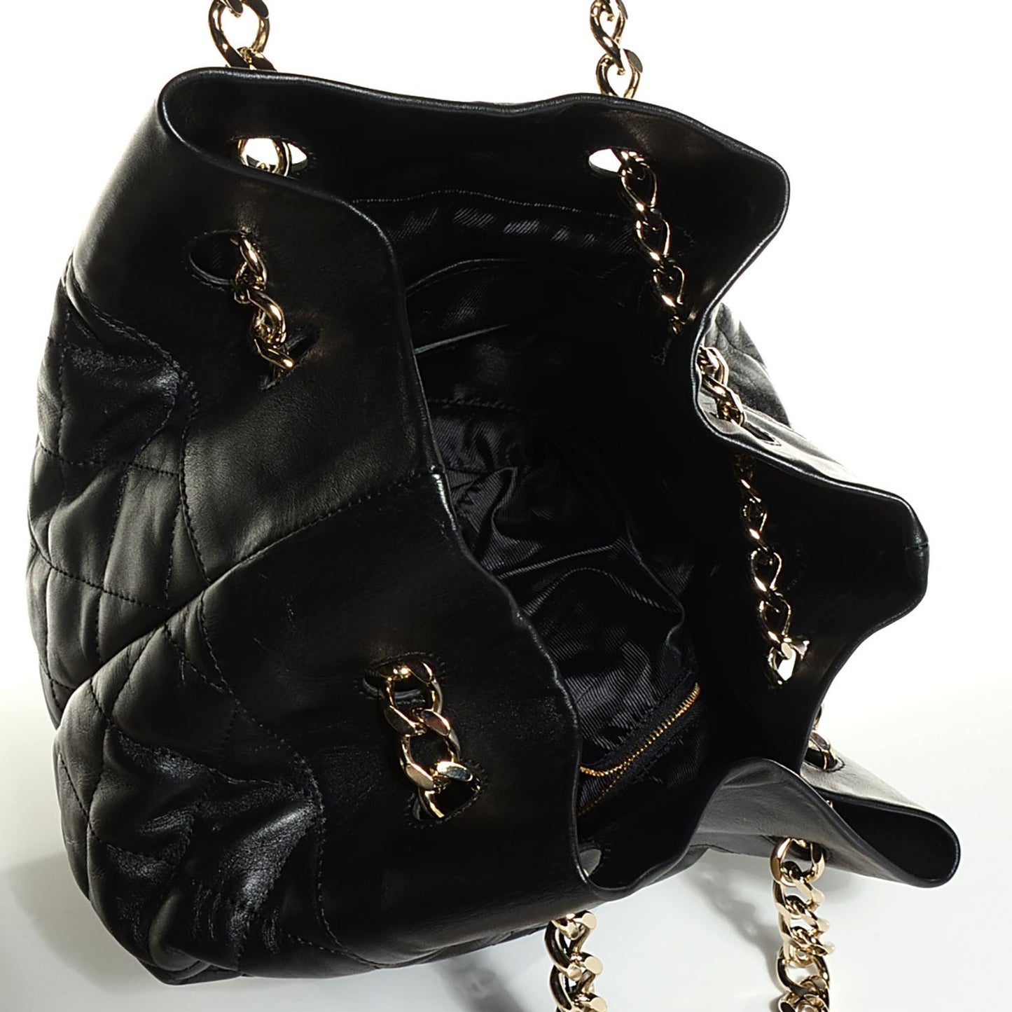 Calfskin Quilted Bucket Shoulder Bag Black