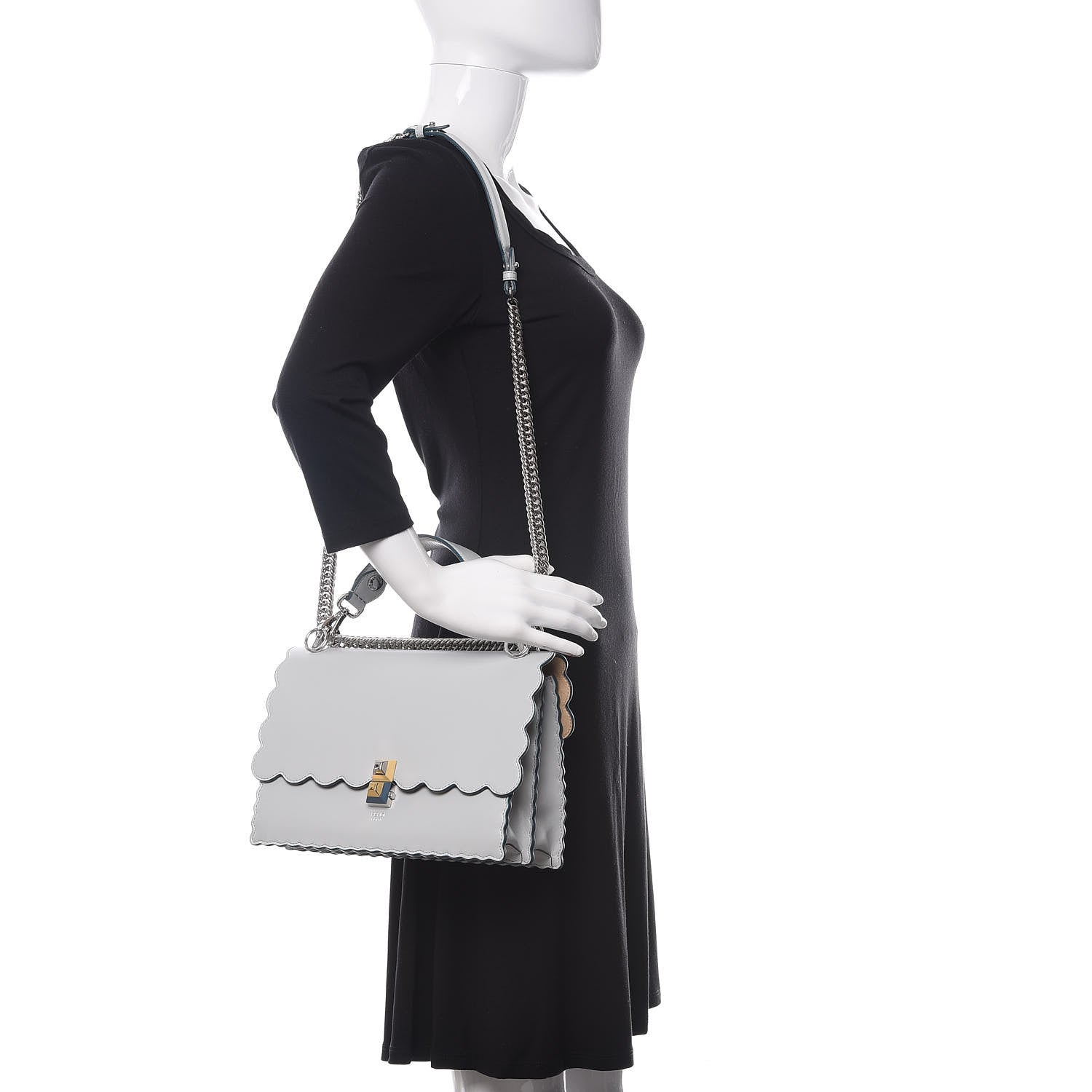 Fendi Vitello Liberty Scalloped Studded Kan I Shoulder Bag Grigio Perla 3 of 11