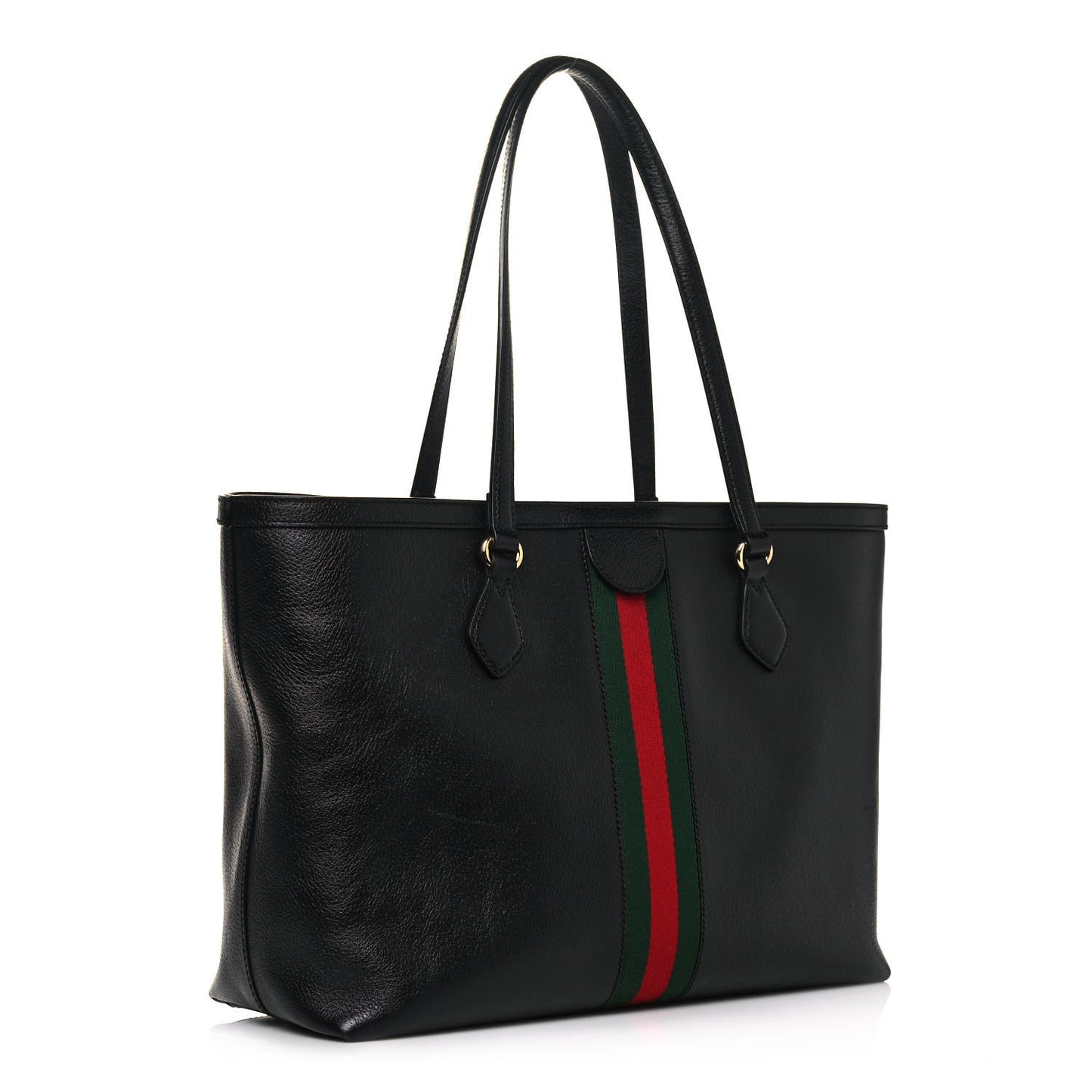 Textured Calfskin Web Medium Ophidia Shopping Tote Black