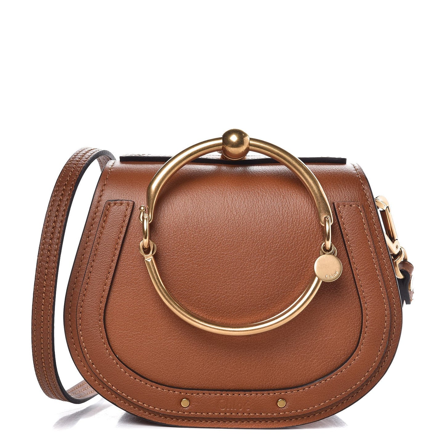 Calfskin Suede Small Nile Bracelet Bag Caramel
