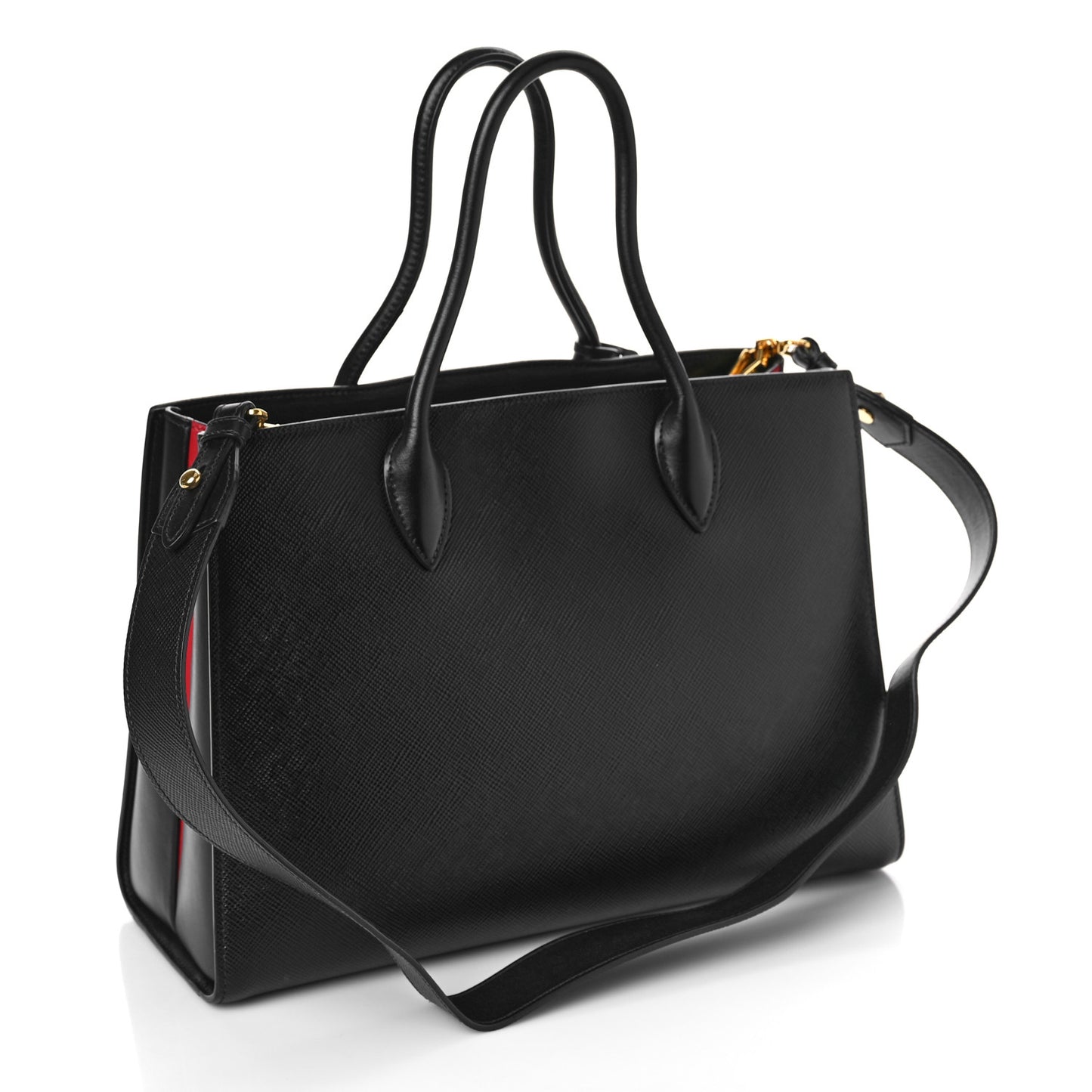 Saffiano City Calfskin Large Bibliothèque Top Handle Black Fuoco
