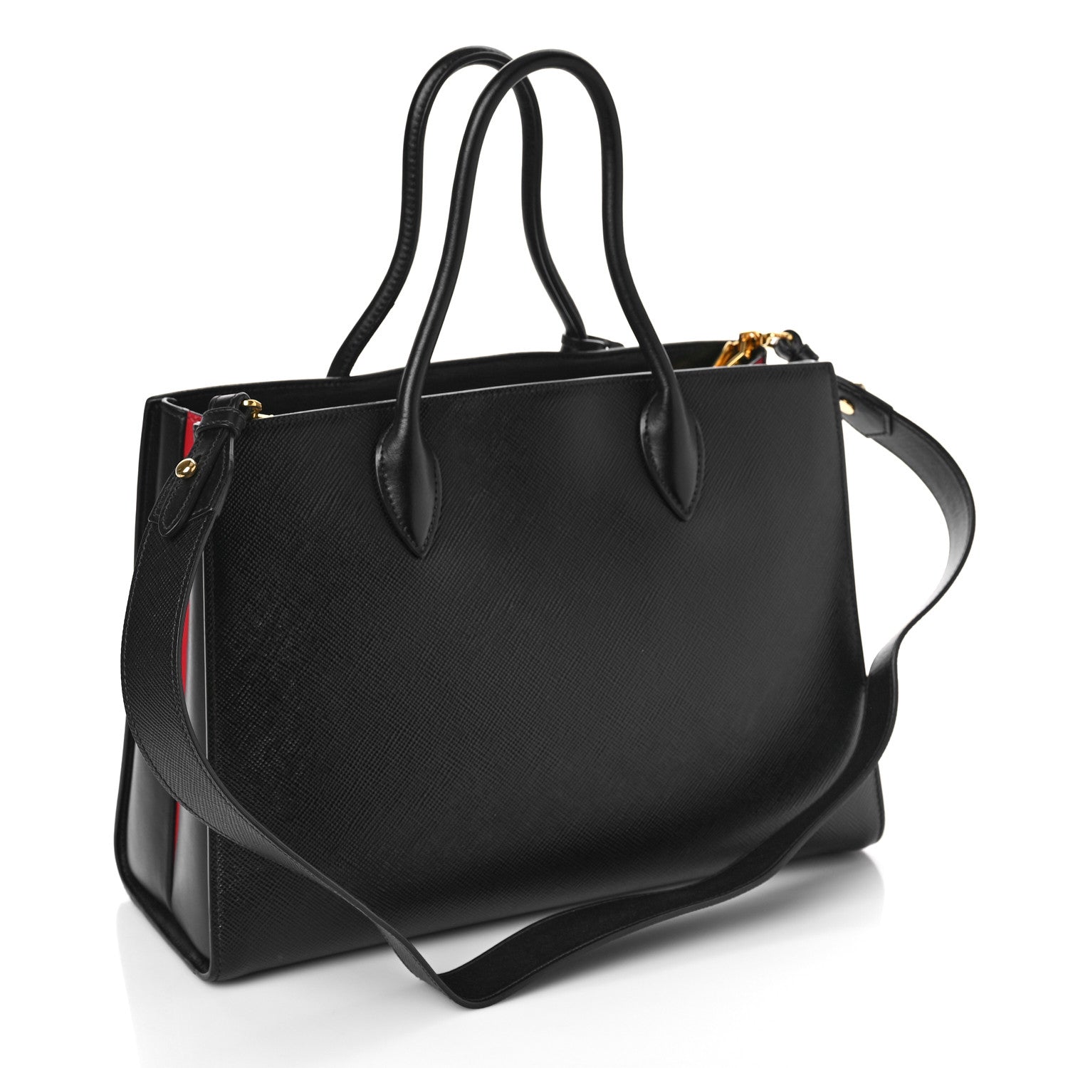 Prada Saffiano City Calfskin Large Bibliothèque Top Handle Black Fuoco 3 of 10