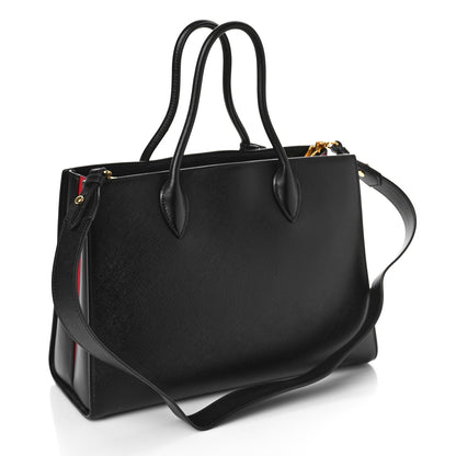 Prada Saffiano City Calfskin Large Bibliothèque Top Handle Black Fuoco 3 of 10