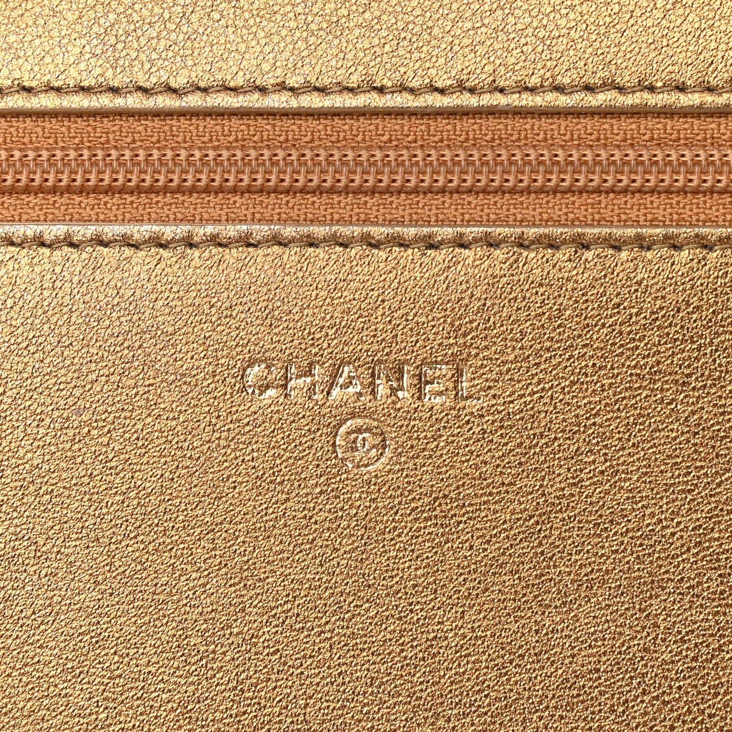 Metallic Lambskin Quilted Diamond CC Wallet On Chain WOC Bronze