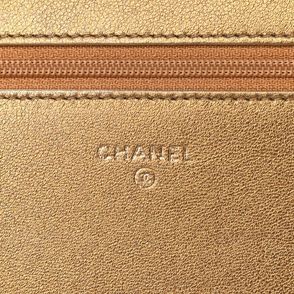 Chanel Metallic Lambskin Quilted Diamond CC Wallet On Chain WOC Bronze 5 of 11