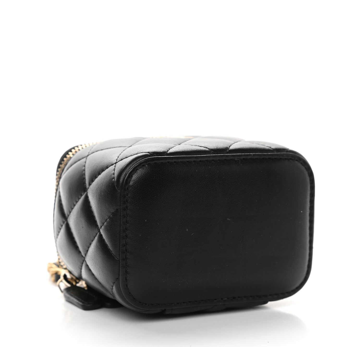 Lambskin Quilted Mini Pearl Crush Vanity Case With Chain Black