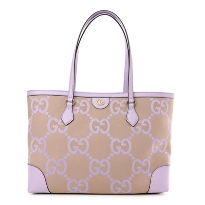 Gucci Monogram Jumbo GG Textured Dollar Calfskin Medium Ophidia Shopping Tote Beige Lapis 1 of 11