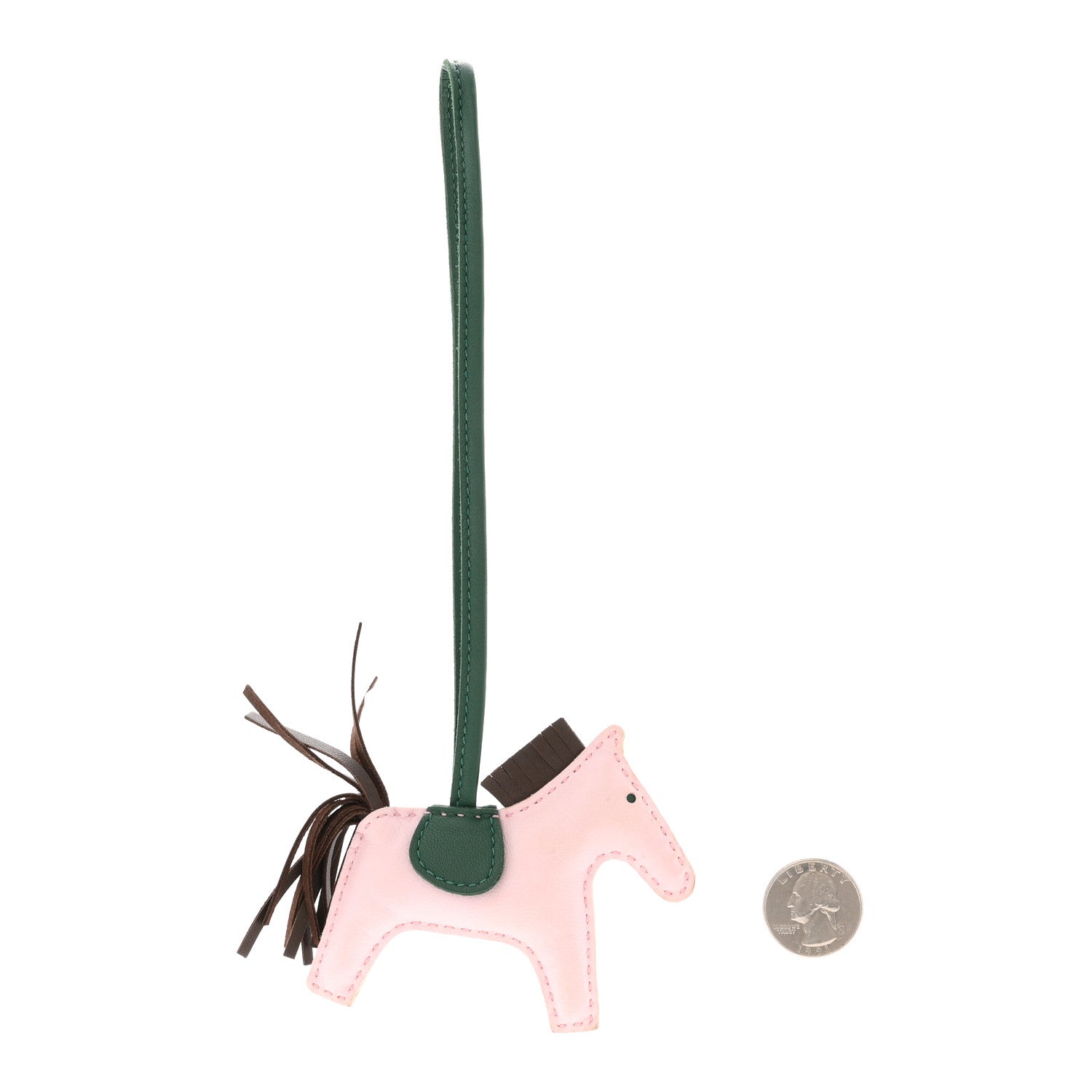 Hermes Milo Lambskin Grigri Rodeo Horse Bag Charm PM Rose Darling Chocolate Vert Moyen 2 of 5